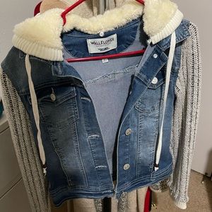 Wallflower knit sleeve hooded jean jacket
